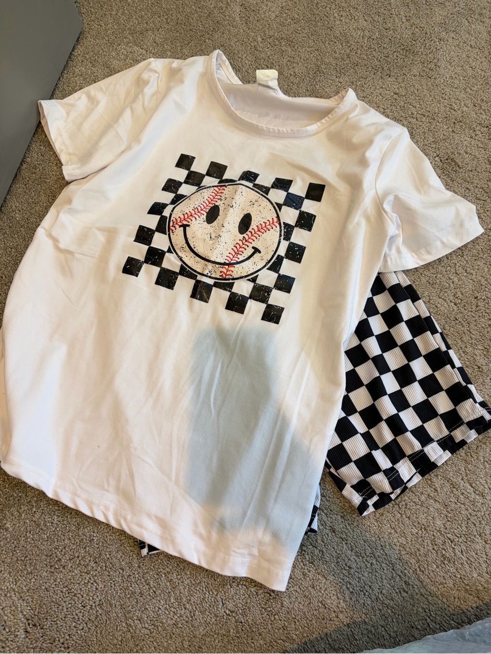 White Smiley Softball Graphic Tee